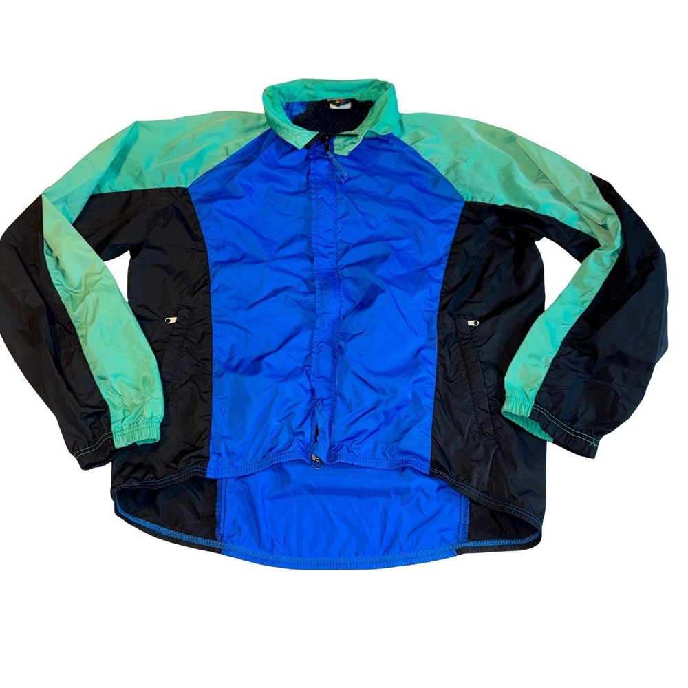 Vintage 90s Bellwether Color Block Windbreaker Large Jacket Full Zip Blue Green‎